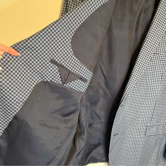 Michael Kors Men’s Sports Coat Blazer Navy and Blue Check Size 50R - Picture 7 of 14